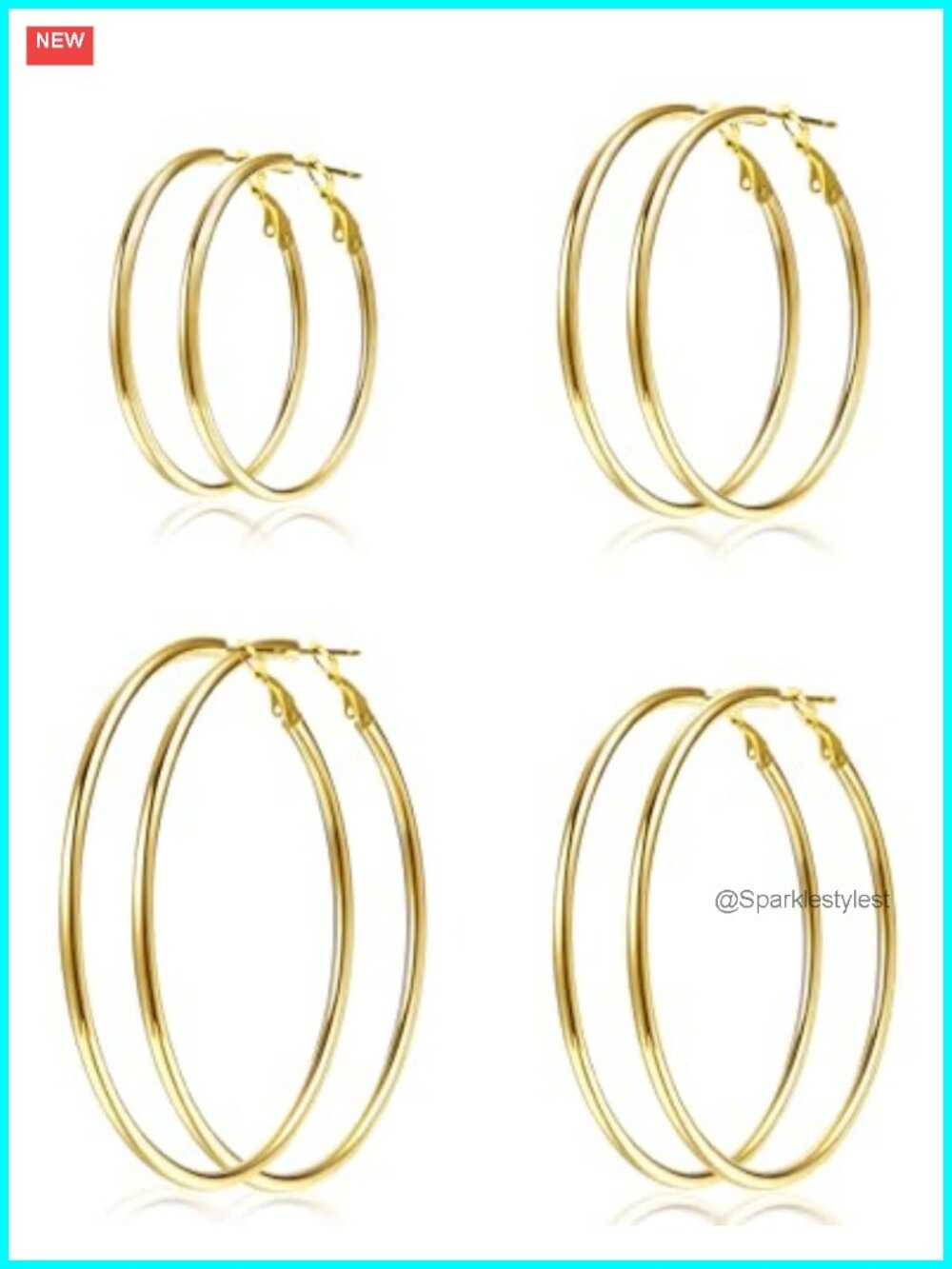 4 Pairs Gold Hoop Earrings Hypoallergenic 14K Gold Plated